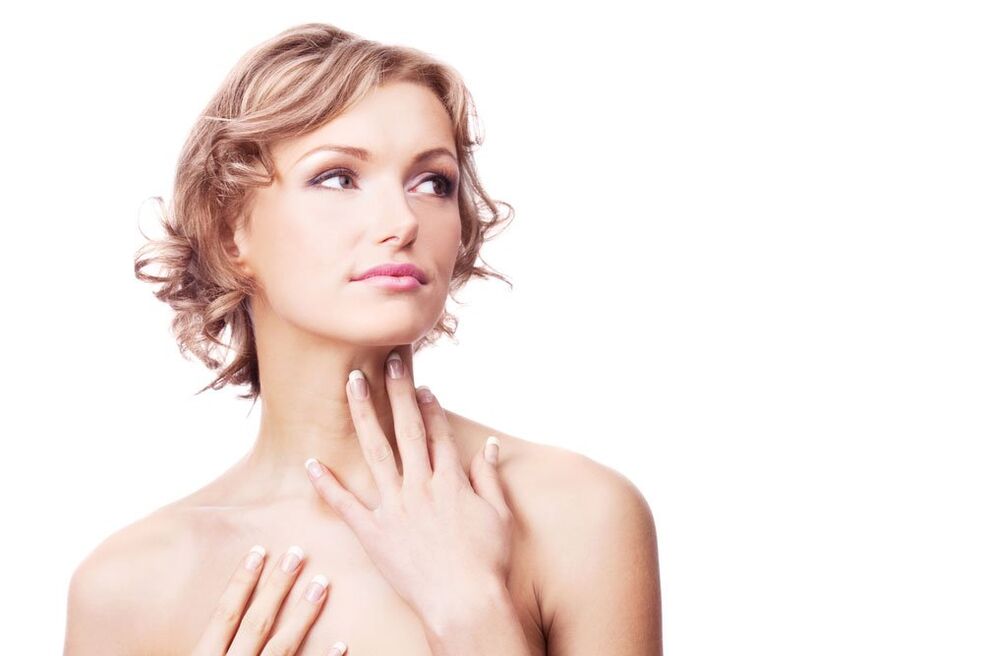 Girl with smooth skin of the neck and décolleté after rejuvenation procedures